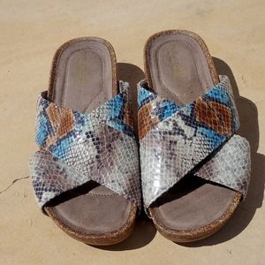 Naturalizer Blue & Gray Vegan Suede Snakeskin Earthy Hippie Boho Sandals